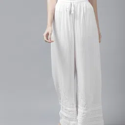 ADA Women White Ethnic Motifs Embroidered Flared Handloom Ethnic Palazzos-picture-41