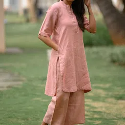 Fabmoha Mandarin Collar Straight Pure Cotton Kurta with Palazzos image 3