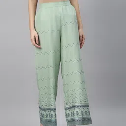 AURELIA Women Green & Silver Printed Straight Palazzos-picture-43