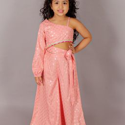 LIL DRAMA Girls Floral Foil Printed Top With Palazzos-picture-19