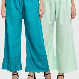 Miaz Lifestyle Women Pack Of 2 Blue & Green Ethnic Palazzos-image-51