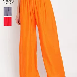 TAG 7 Women Pack of 3 Solid Flared Palazzos-picture-20
