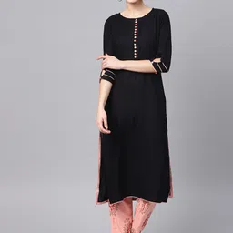 Idalia Women Black & Pink Regular Kurta with Trousers image 1