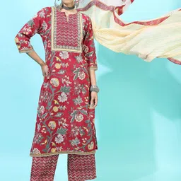 Vishudh Women Yoke Design Pure Cotton Kurta with Trouser & Dupatta-picture-20