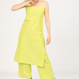 Vishudh Women Yellow Striped Regular Pure Cotton Kurta With Palazzos-picture-12
