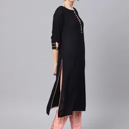 Idalia Women Black & Pink Regular Kurta with Trousers image 4
