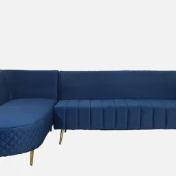 casacraft from pepperfry Valencia Velvet RHS Sectional Sofa (3+ Lounger) in Royal Blue Colour image 4