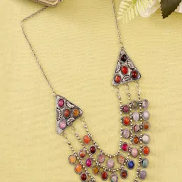 UNIVERSITY TRENDZ Silver-Plated Stone Studdedd Oxidised Necklace-picture-19