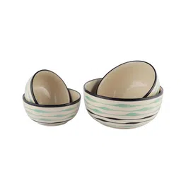 vareesha Mugdha White & Green Ceramic (Set of 4) Serving Bowl image 5