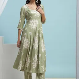 Khushal K Women Floral Printed Regular Kurta with Palazzos & With Dupatta image 4