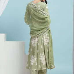 Khushal K Women Floral Printed Regular Kurta with Palazzos & With Dupatta image 5
