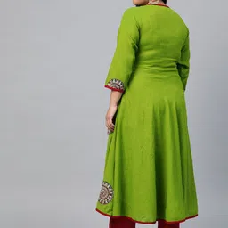 YASH GALLERY Women Plus Size Green Solid Angrakha Anarkali Kurta image 4