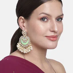 I Jewels Green & White Gold Plated Kundan & Stone Studded Chandbali-picture-11