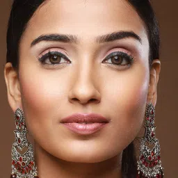 Sangria Silver-Plated & Red Studded & Beaded Classic Oxidised Chandbalis image 4