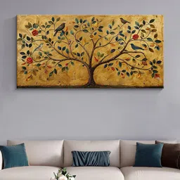 999Store Gold Toned & Brown Canvas Floral and Botanical Wall Art image 1