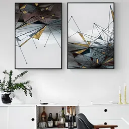 THE HANDMADE FLAIR 2-Pcs Grey & Black Geometrical Painting Wall Art image 1