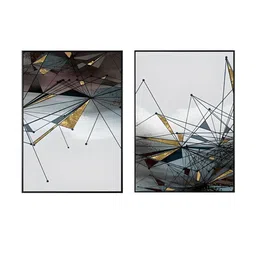 THE HANDMADE FLAIR 2-Pcs Grey & Black Geometrical Painting Wall Art image 2