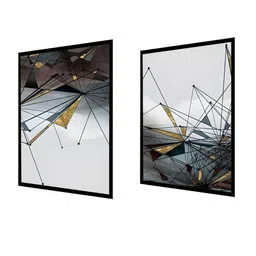 THE HANDMADE FLAIR 2-Pcs Grey & Black Geometrical Painting Wall Art image 3