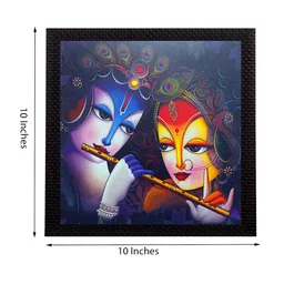 eCraftIndia Blue & Red Almighty Radha Krishna Satin Matt Texture UV Wall Art image 3