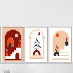 SAF White & Maroon 3 Pieces Framed Modern Wall Art image 1