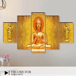 SAF 5 Pcs Yellow Buddha UV Textured Religious Theme Painting Wall Art image 1