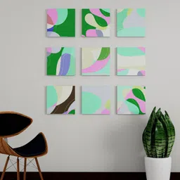 Art Street Green & Pink 9 Pieces Abstract Wall Art image 1