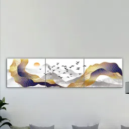 SAF White & Gold Toned 3 Pieces Modern Art Abstract Painting UV Coating Finish Wall Arts image 1