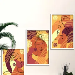 SAF 3 Pieces Orange-Color Modern Boho Painting Wall Arts image 1