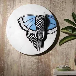 POSH-N-PLUSH White & Blue Printed Marble Wall Art image 1