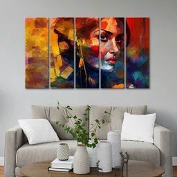 999Store Red 5 Pieces Women Face Art With Abstract Effect Modern Painting Art Panels image 1