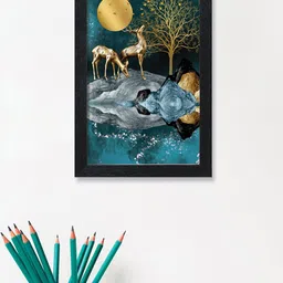 nest ART Blue & Yellow Beautiful Scenary Printed Framed Wall Art image 1