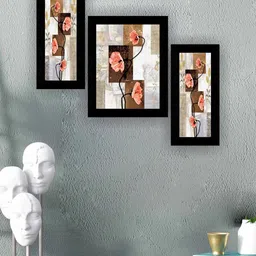 SAF Black & Beige Flowerpot 3 Pieces Flowers Pot Painted Modern Art Wall Art image 1