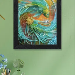 nest ART Blue & Green Beautiful Fish Printed Painted Framed Wall Art image 1