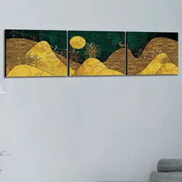 SAF Black & Yellow 3 Pieces Modern Art Printed UV Coating Wall Art image 1