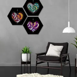 SAF Black 3 Pieces Traditional Art Hexagon Painting Framed Wall Art image 1