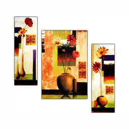 PnF Orange & Green 3 Pieces Wooden Painting Wall Arts image 1