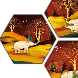 PnF Maroon & Yellow 3 Piece Printed Wooden Wall Photo Frame image 1