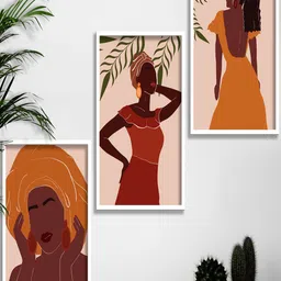 saf S&F Peach & Brown 3-Pieces Modern Boho Art Printed Framed Wall Art image 1
