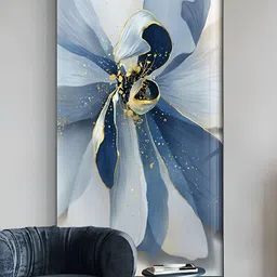 THE HANDMADE FLAIR Blue & Grey Abstract Floral Painting Framed Wall Art image 1