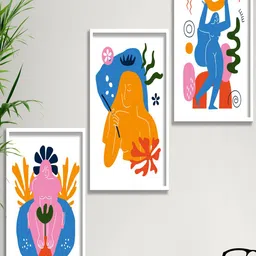 SAF 3-Pcs White & Blue Modern Boho Art Painting Wall Art image 1