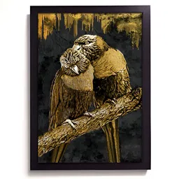 RANDOM Brown & Beige 1 Piece Synthetic Wood Birds and Animals Wall Paintings image 1