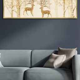 Art Street White & Gold Auspicious Golden Dear Canvas Wall Art image 1
