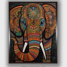 INDIAN CLASSIC ART Black & Orange Colored Painting Canvas Wall Art image 1