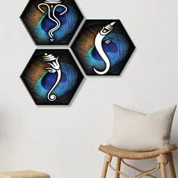 SAF Black & Blue 3 Pieces Lord Ganesha Printed UV Coating Wall Art-picture-26