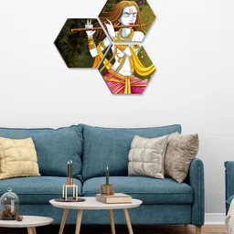 SAF White & Grey 3 Pieces Lord KrishnaPrinted UV Coating Wall Art-picture-31