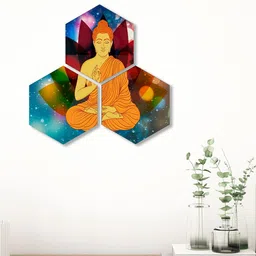 SAF Blue & Orange 3 Pieces Lord Buddha UV Textured Self adhesive Painting Wall Arts-picture-17