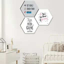 SAF White & Black 3 Pieces Motivational Quotes Printed UV Coating Wall Art-picture-28