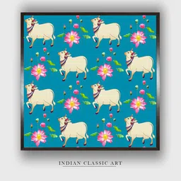INDIAN CLASSIC ART Blue & White Cow Pichwai Wall Art-picture-29