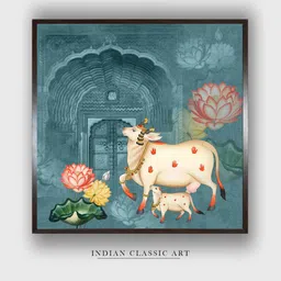 INDIAN CLASSIC ART Grey & White Cow Pichwai Wall Art-picture-16