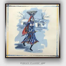 INDIAN CLASSIC ART Blue & Grey Indian Folk Painting Wall Art-picture-36